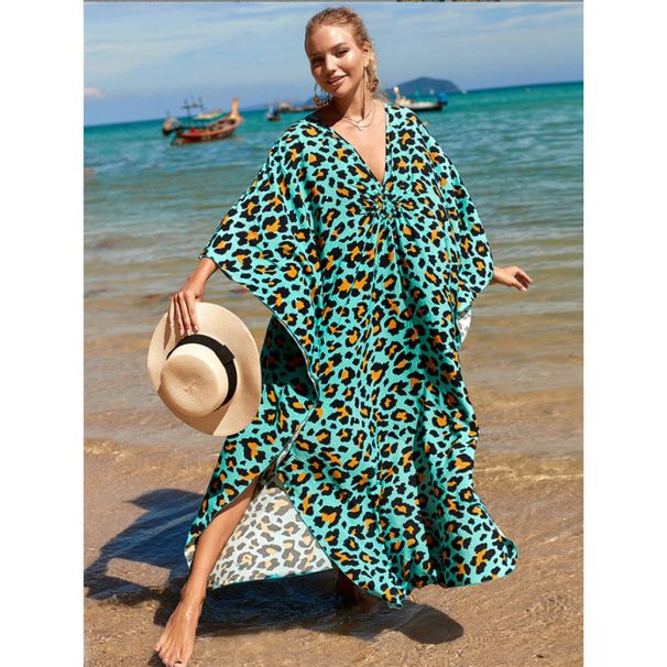 Women's Printed Swim Cover-Up – Lightweight Cotton Kimono, Boho Beach Wrap, Sheer Poolside Tunic (Zebra/Leopard/Snake Print/Blue Ombre)_ecoleips.com