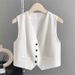 Women's Slim Fit Suit Vest Sleeveless Short Outerwear Red And Gray Autumn Style_ecoleips.com