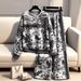Women's Casual Style Autumn Winter Ink Painting Print Top And Bottom Set Christmas Theme_ecoleips.com