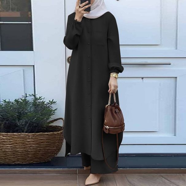 h707#Muslim Clothing Two-Piece Spring Autumn New Women's Sleeve Shirt And Long Pants Set_ecoleips.com