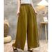 Suitable For All Seasons Women's Linen 2025 Summer High Waist Loose Slimming Straight Ethnic Style Embroidered Solid Color Casual Pants Thin_ecoleips.com