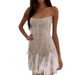 European And American Style Sexy Short Dress Waist Cinching Backless Strapless Top with Tassels And Sequins for Women_ecoleips.com