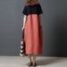 Summer Korean Style Loose Plus Size Women's Fashion Cotton Linen Color Block Round Neck Dress_ecoleips.com