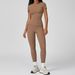 Women's Brushed Yoga Set Round Neck Slim Fit High Intensity Outdoor Running Sports Fitness Suit 8455_ecoleips.com