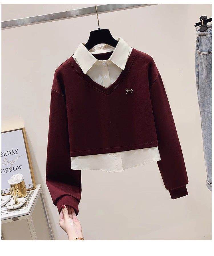 Polo-Collar Cropped Hoodie & Stretch Jeans Set – Japanese Streetwear Style Two-Piece Outfit (S-2XL, High Waist Fake Layered Look, Unisex Casual)_ecoleips.com
