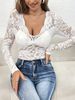 Elegant V Neck Fan Shaped Collar Long Sleeve T-Shirt for Women Single Layer Lace Slim Fit And Flattering European And American Style_ecoleips.com