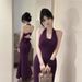 Socialite Style Chain Halter Strap Evening Camisole Women's Summer Pure Desire Sexy Backless Waist-Cinching Dress_ecoleips.com