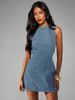 K Cowboy Dress With Long Zipper, Solid Color, Slimming Effect_ecoleips.com
