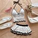 Women's Clothing Summer New Knitted Vest Sexy Backless Hollow Halter Neck Top Short Skirt Suit For Women_ecoleips.com