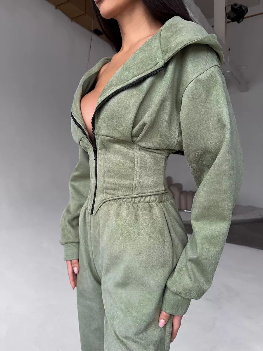 European American Style Autumn Winter Women's Solid Color Waist Cinch Hooded Sweatshirt And Sports Casual Long Pants_ecoleips.com