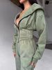 European American Style Autumn Winter Women's Solid Color Waist Cinch Hooded Sweatshirt And Sports Casual Long Pants_ecoleips.com
