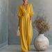 Elegant V Neck Women's Jumpsuit Waist Cinching Spring/Summer Fashion_ecoleips.com