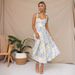 Cross-Border Foreign Trade 2024 Summer Slim Fit Waist-Cinching V-Neck Strap Printed Mid-Length Dress For Women_ecoleips.com