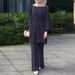 Women's Clothing Middle Eastern Muslim Women's Round Neck Long Sleeve Belt Elastic Waist Top Pants Set_ecoleips.com