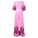 Women's Summer Fashion Set V Neck Printed Top With Wide Leg Pants Casual Two Piece Suit Polyester_ecoleips.com
