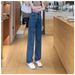 Ladies' Fashionable Narrow Straight Leg Jeans With High Waist And Slimming Effect Versatile And Fashionable Casual Pants_ecoleips.com