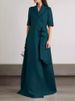 Summer Elegant Lapel V-neck Evening Dress Women's Casual Half Sleeved Commuting Long Dress Fashion Split Hight Waist Solid Dress_ecoleips.com