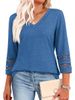 2026 New European And American Fashion Loose V-neck Three-Quarter Sleeve Women's Knit Sweater Casual Top With Hollow_ecoleips.com