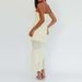 Sexy Deep V Neck 3D Flower Pleated Long Dress Women Spring Solid Slim Ruffle Long Dress Summer Sleeveless Spaghetti Straps Dress_ecoleips.com