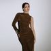 Women Elegant Formal Evening Dress, Asymmetrical One‑Shoulder Sleeve, Solid Color, High Slit Detail, Slim‑Fit Silhouette_ecoleips.com
