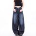 American-style Baggy Curved Silhouette Jeans For Women, Niche Washed Blue Trendy Wide-leg Banana Pants_ecoleips.com