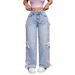 Women's Loose Wide-Leg Jeans – Vintage Washed Denim Pants With Pure Straight Fit, Street Bow Detail & Comfortable Stretch_ecoleips.com