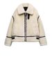 Women's Korean Style Fleece-Lined Faux Shearling Jacket Winter Casual Oversized Coat With Stand Collar - White_ecoleips.com