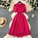 Vintage-Inspired Heavy Embroidered Lace Dress With Peplum Waist – Floral French Elegance Short Sleeve Midi Dress_ecoleips.com