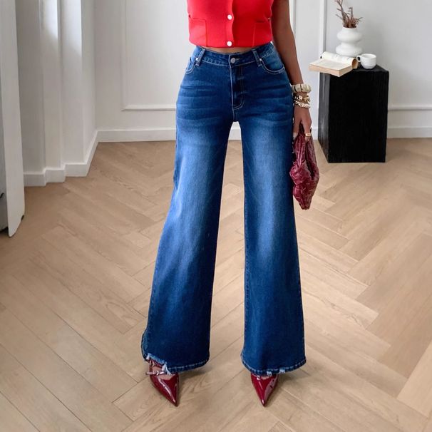 Women's Clothing Flared Jeans – High Waist Bootcut Denim Pants With Stretch, Slimming Dark Blue Wide Leg Trousers For Work & Casual_ecoleips.com