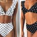 High Waisted Two Piece Polka Dot Bikini Set For Women Ruffle Design Sexy Cross Polyester Bikini_ecoleips.com