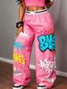 Women's Stylish Wide Leg Trousers Lightweight Breathable All Over Letter Print Casual Pants Trendy All Seasons_ecoleips.com