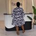 Women's Clothing Elegant Commuter Casual Loose Dress Style Printed Patchwork Ruffle Mid-Length Sleeve For Formal & Casual_ecoleips.com
