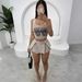 Women's Clothing Letter Shaped Tight Fitting Hot Girl Short Vest Top Pleated Skirt Suit_ecoleips.com