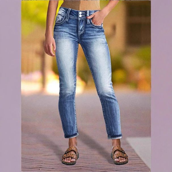 Women's Slim Fit Jeans Embroidered Pocket Casual Cotton Denim Jeans For Office Lady Street Style_ecoleips.com
