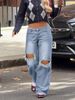 Women's Clothing Spring High Waisted Ripped Knee Loose Wide Leg Straight Leg Jeans For Women_ecoleips.com