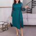 Plus Size Long Sleeve Dress – Elegant Patchwork Print With Round Neck | Flattering A-Line Midi Dress (S-5xl)_ecoleips.com