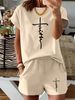 Women’s 2 Piece Outfit Set – Oversized Graphic T-Shirt And Biker Shorts Matching Set, Casual Summer Lounge Tracksuit For Daily Wear-305_ecoleips.com