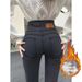 plus Size Slimming Denim Jeans High Waist Elastic Skinny Pencil Pants Peach Hip Design Fleece Lined New Autumn/Winter Style For Women_ecoleips.com