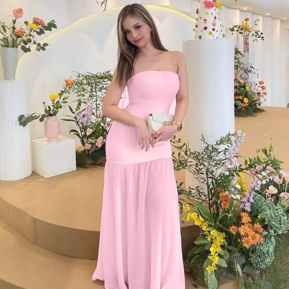 Women's Clothing Summer Women's Sexy Fashion Patchwork Mesh Strapless Slimming Dress For Formal & Casual For Women_ecoleips.com