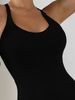Ribbed Crisscross Back One Piece Swimsuit Women U Neck Tummy Control High Cut Bathing Suit Solid Black Slim Fit Swimwear_ecoleips.com
