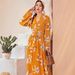 Elegant Vacation-Style Printed V-Neck, Cinched Waist And Belted Dress For Women_ecoleips.com