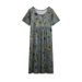 Vintage Floral Print Short Sleeve Round Neck Dress_ecoleips.com