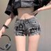 Women's Sexy Ripped Denim Shorts Summer Style Thin Low Waisted American Retro Fashion Print Bodycon Hot Pants_ecoleips.com