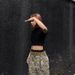 Women's Clothing Retro Distressed Tree Branches Camouflage Print Loose Straight Casual Pants Cropped Pants_ecoleips.com