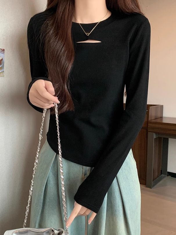 Solid-Color, Perforated German Wool Base Shirt For Women A Long-Sleeved, Warm, Fitted Top Perfect For Autumn/Winter 20_ecoleips.com