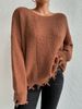 Women's Clothing Women's Autumn And Winter Solid Color Round Neck Design Hole Loose Large Size Knitted Sweater_ecoleips.com
