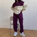 "Women's Retro Patchwork Sweatshirt Set – Sporty Color Blocked Long Sleeve Two Piece Outfit For Autumn & Winter"_ecoleips.com