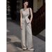 Summer European Fashion Chic Style Handsome Suit Vest + Wide-Leg Pants Linen For Women Two-Piece Set_ecoleips.com