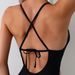 Women's Clothing Sexy High-Cut Bikini One-Piece Swimsuit – Adjustable Straps & Bare Back (S-XL, Black)_ecoleips.com