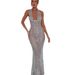 Women’s Clothing Fashion Trend Sequined Deep V Halter Neck Hip Skirt Female Winter New Sexy Slim Slightly Revealing Back Long Skirt_ecoleips.com
